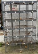 Vintage numbered industrial metal school wire pigeon holes, four pigeon holes by six holes on hair