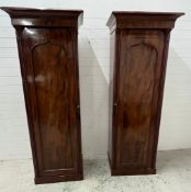 Two mahogany single wardrobes or end cupboards (H203cm W73cm D50cm)