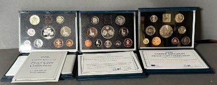 Three UK proof coin collectors packs 1996, 1997 and 1999
