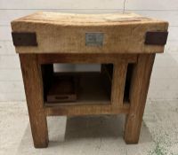 A vintage Brookes Albion butchers block on pine base (H84cm W76cm D61cm)