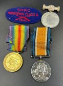 WWI Medals: 211823 GNR T H J Hilton R.A.British War and Victory Medals along with a SMRC Marksman