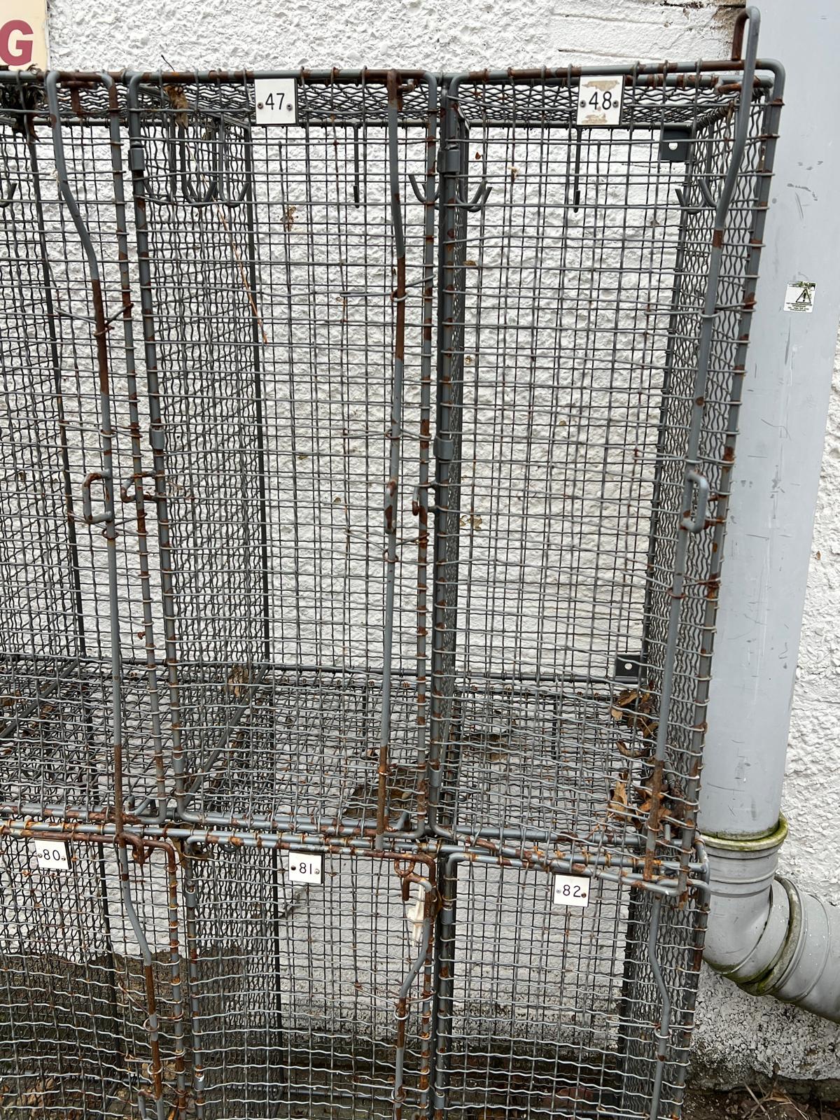 Two vintage numbered metal industrial school lockers, two units of five (H80cm W150cm D30cm) - Image 2 of 2