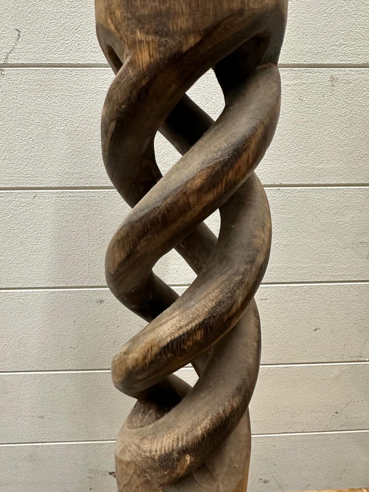 Three turned and twisted wooden candle pillars(Tallest H69cm) - Image 4 of 4
