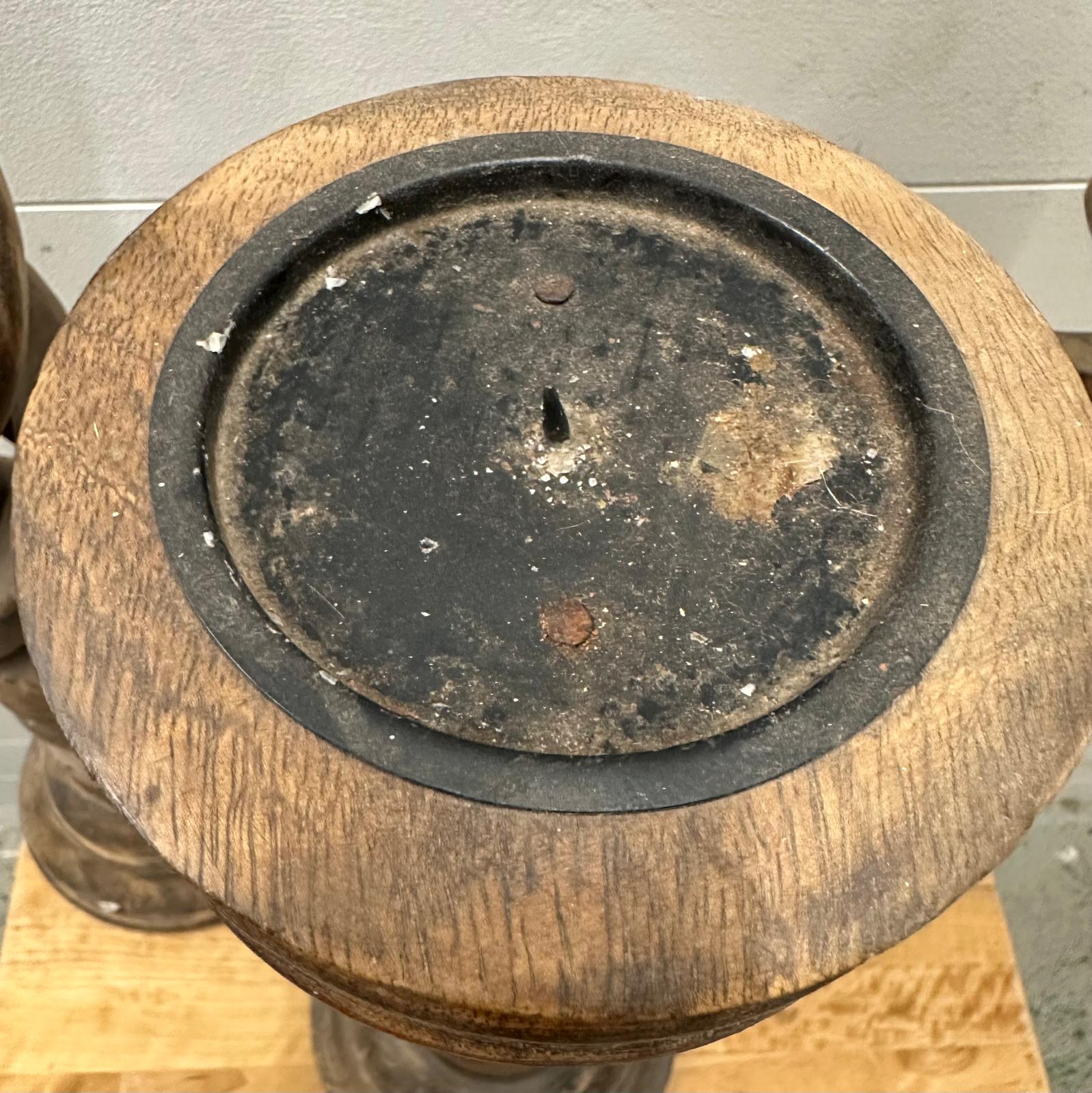 Three turned and twisted wooden candle pillars(Tallest H69cm) - Image 2 of 4