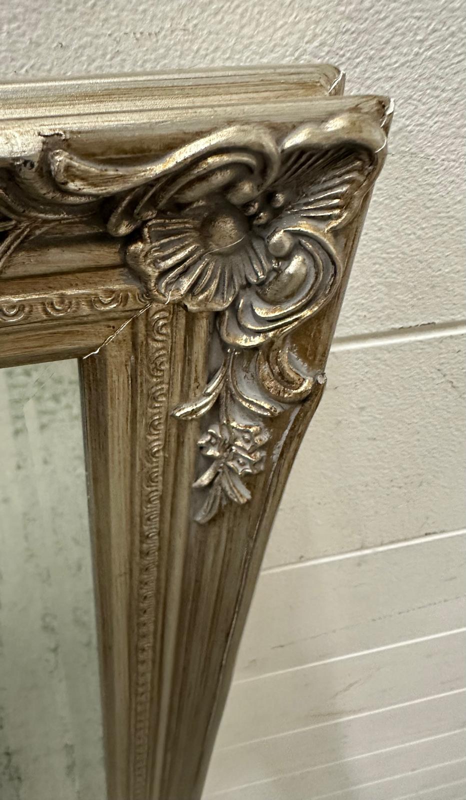 A silver painted bevel edged hall mirror with floral detail 41cm x 132cm - Image 3 of 4