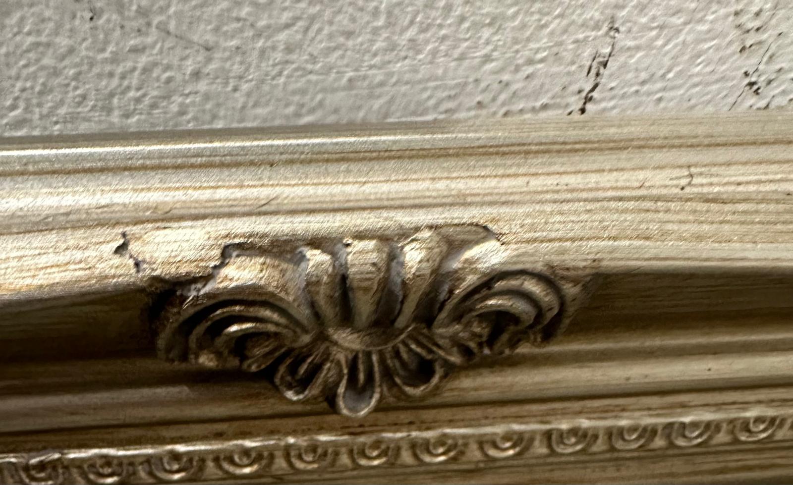 A silver painted bevel edged hall mirror with floral detail 41cm x 132cm - Image 2 of 4