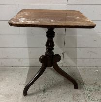 A square topped mahogany side table on turned support and splayed legs AF (H57cm W45cm D45cm)