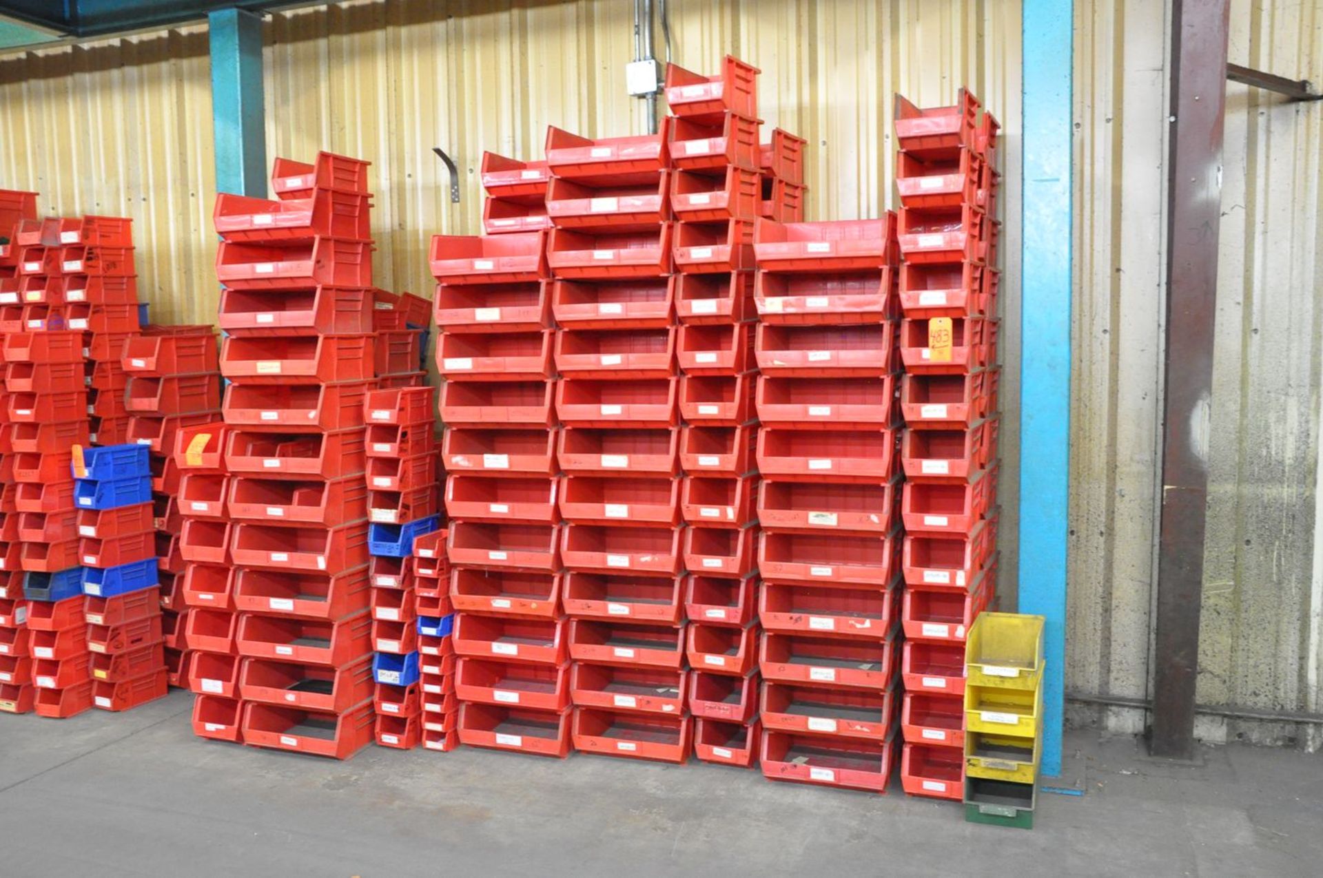 Lot - Akro and Uline Brand Stackable and Hangable Plastic Parts Bins, to Include: 4-1/2 in. Wide x