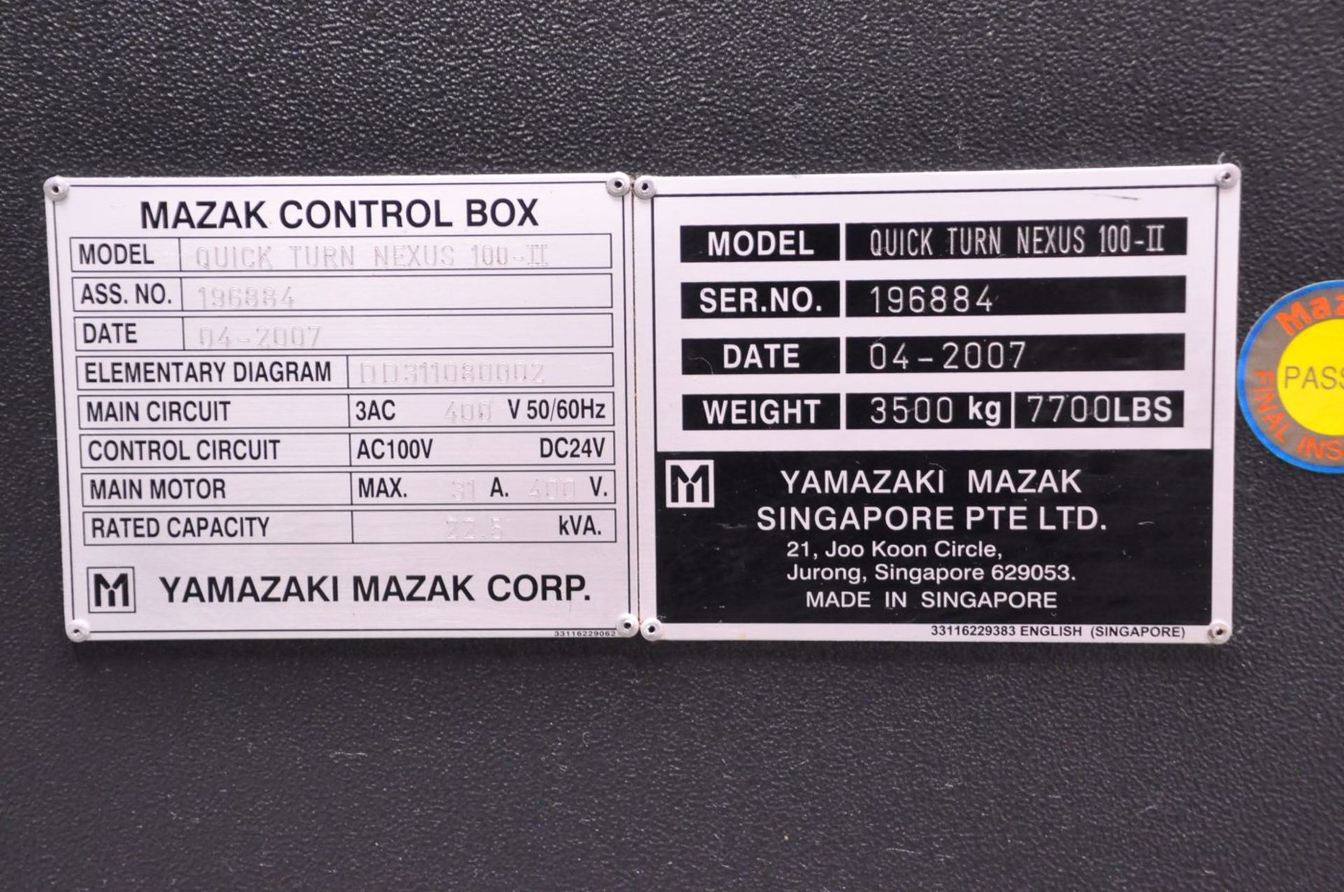 Mazak Model Quick Turn Nexus 100-II CNC Turning Center, S/N: 196884 (2007); with Mazatrol Matrix - Image 8 of 8