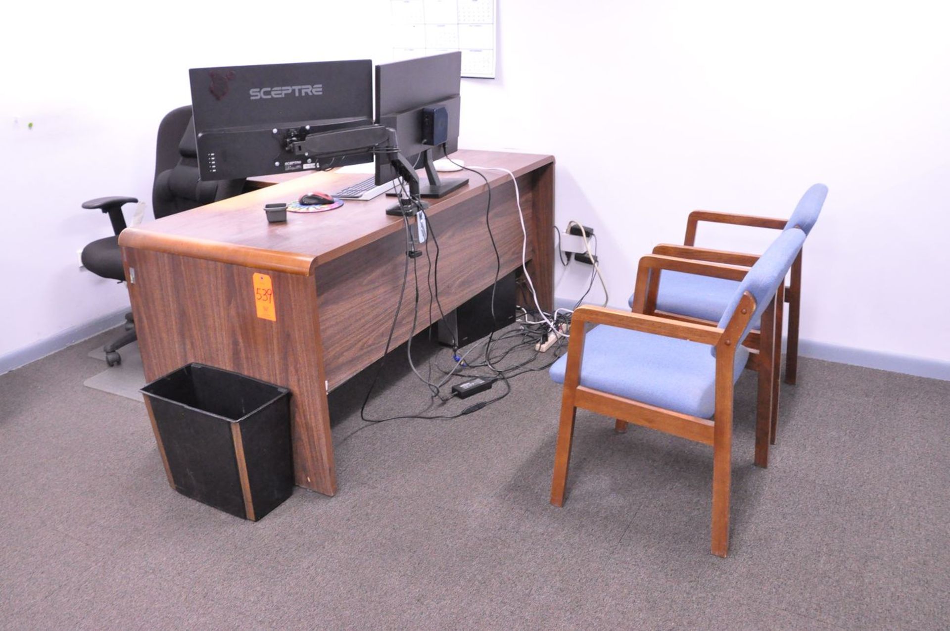 Lot - (2) Desks, (1) 2-Drawer Wood Lateral File Cabinet, (1) 2-Drawer Wood Legal File Cabinet and ( - Image 3 of 4