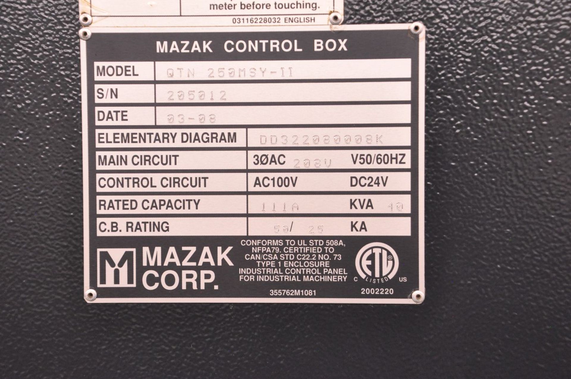 Mazak Model Quick Turn Nexus 250-II MSY CNC Turning Center, S/N: 205012 (2008); with Mazatrol Matrix - Image 10 of 10