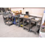 Lot - (9) 4-Wheel Steel Shop Carts and (1) 4-Wheel Rubbermaid Style Shop Cart, in (1) Group