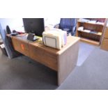 Lot - L-Shaped Desk, 2-Drawer Wood Lateral File Cabinet, Bookcase, Coat Tree and Chair, in (1) Room