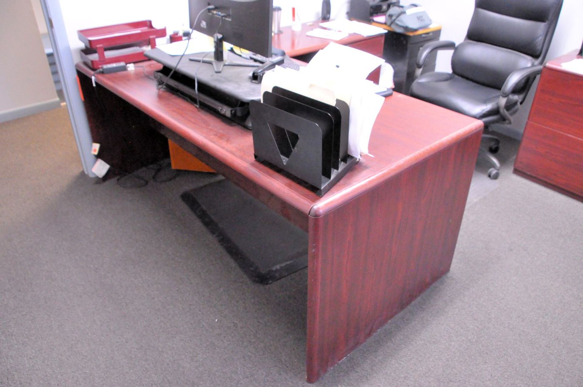 Lot - L-Shaped Desk, 2-Drawer Wood Lateral File Cabinet, 4-Drawer End Cabinet, Bookcase, 2-Drawer