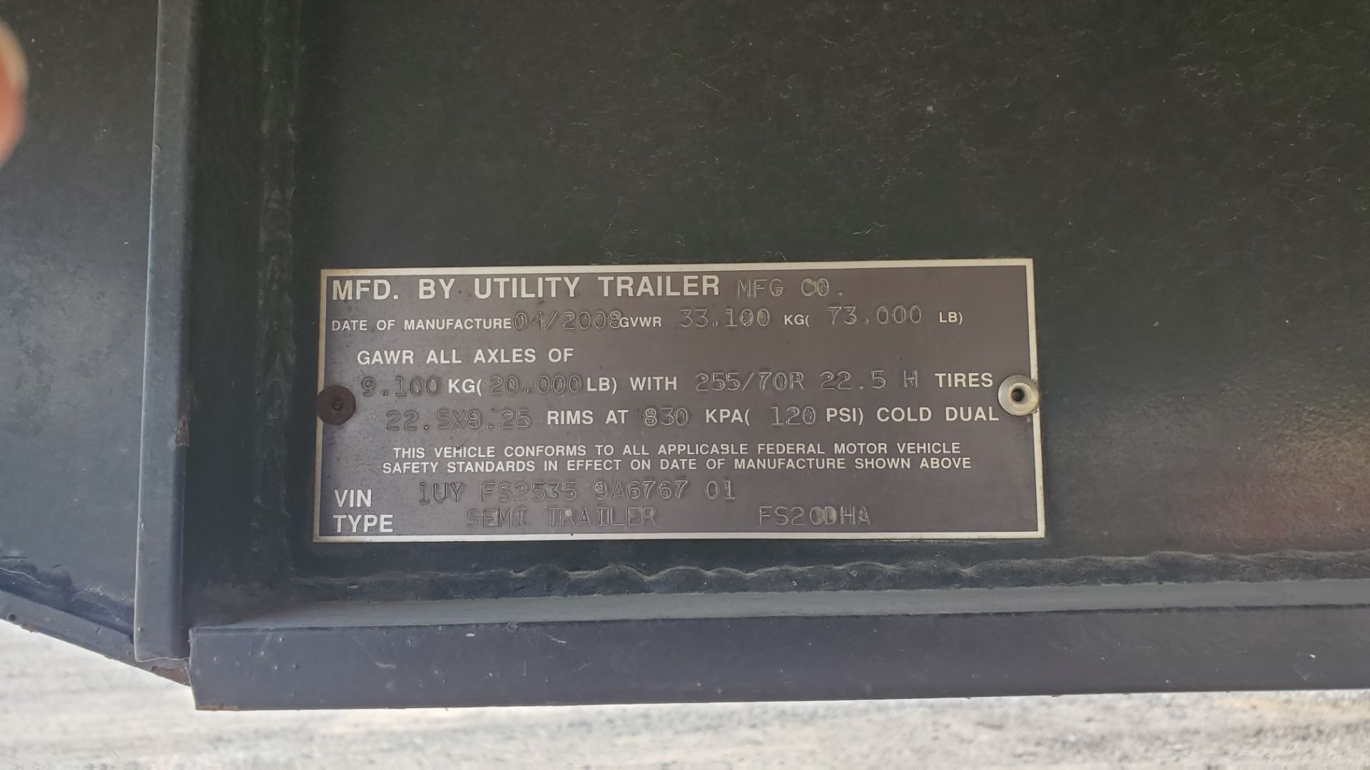 2008 Utility 53 ft. Drop Deck Tandem Axle Semi Trailer, VIN: 1UY FS2535 9A6767 01; with Conestoga - Image 8 of 8