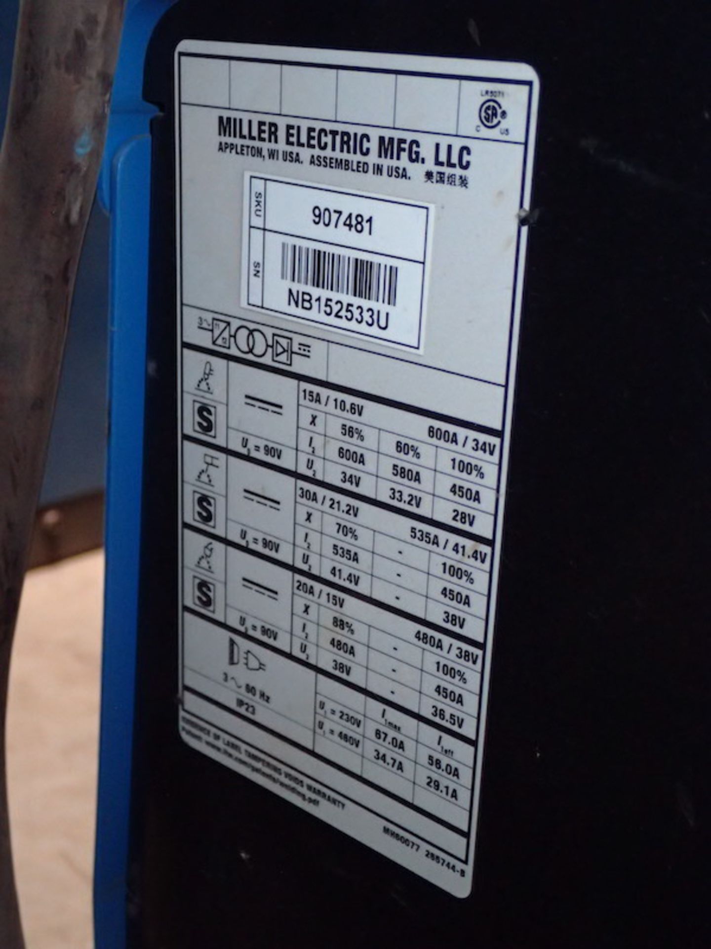 Miller 450-Amp Model XMT 450 CC/CV Multiprocess Welding Power Source, SN: NB152533U (2021); with - Image 7 of 9