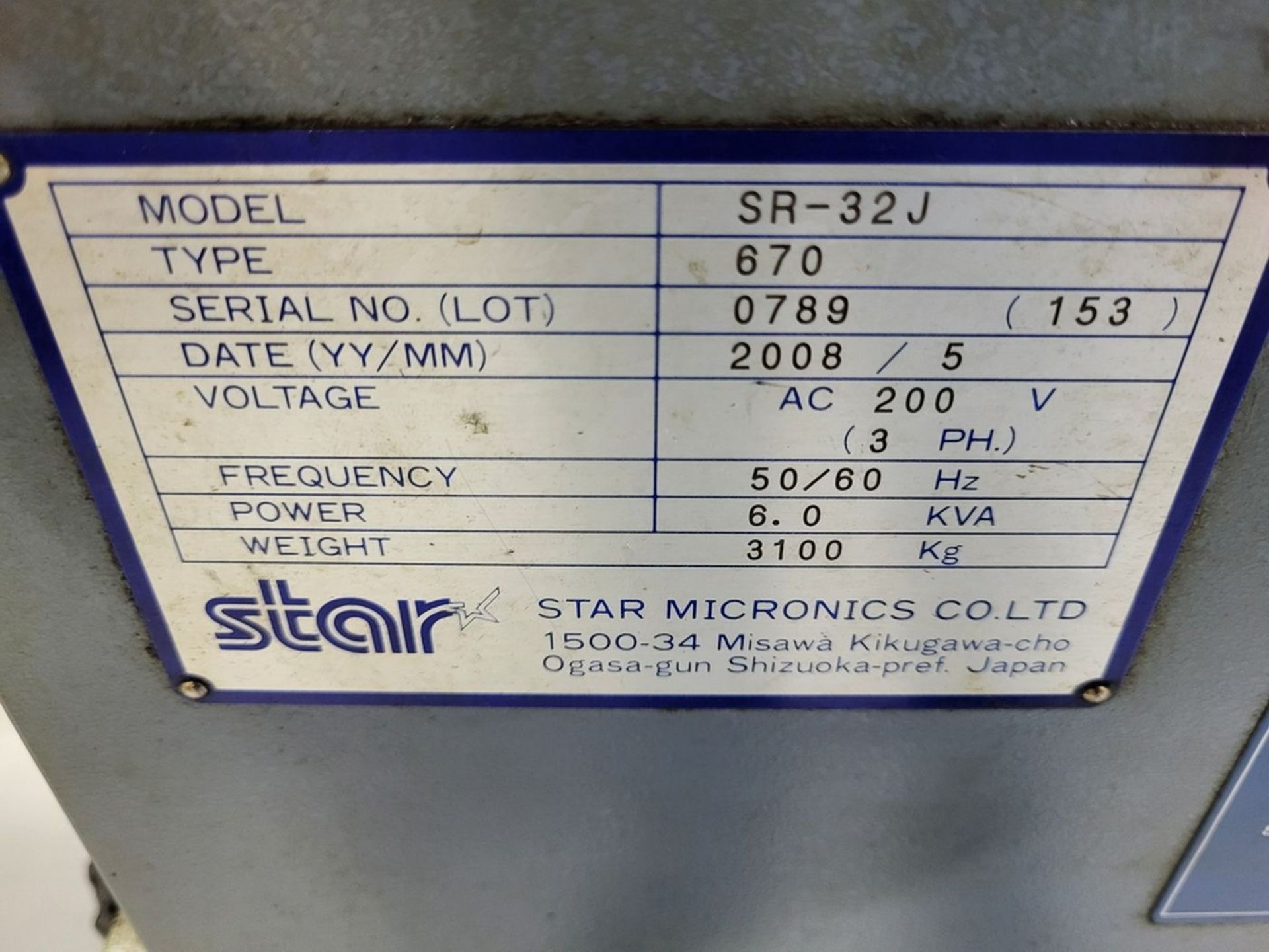 Star Micronics Model SR-32J Type 670 CNC Swiss-Type Automatic Lathe, S/N: 0789 (153) (2008); - Image 4 of 13