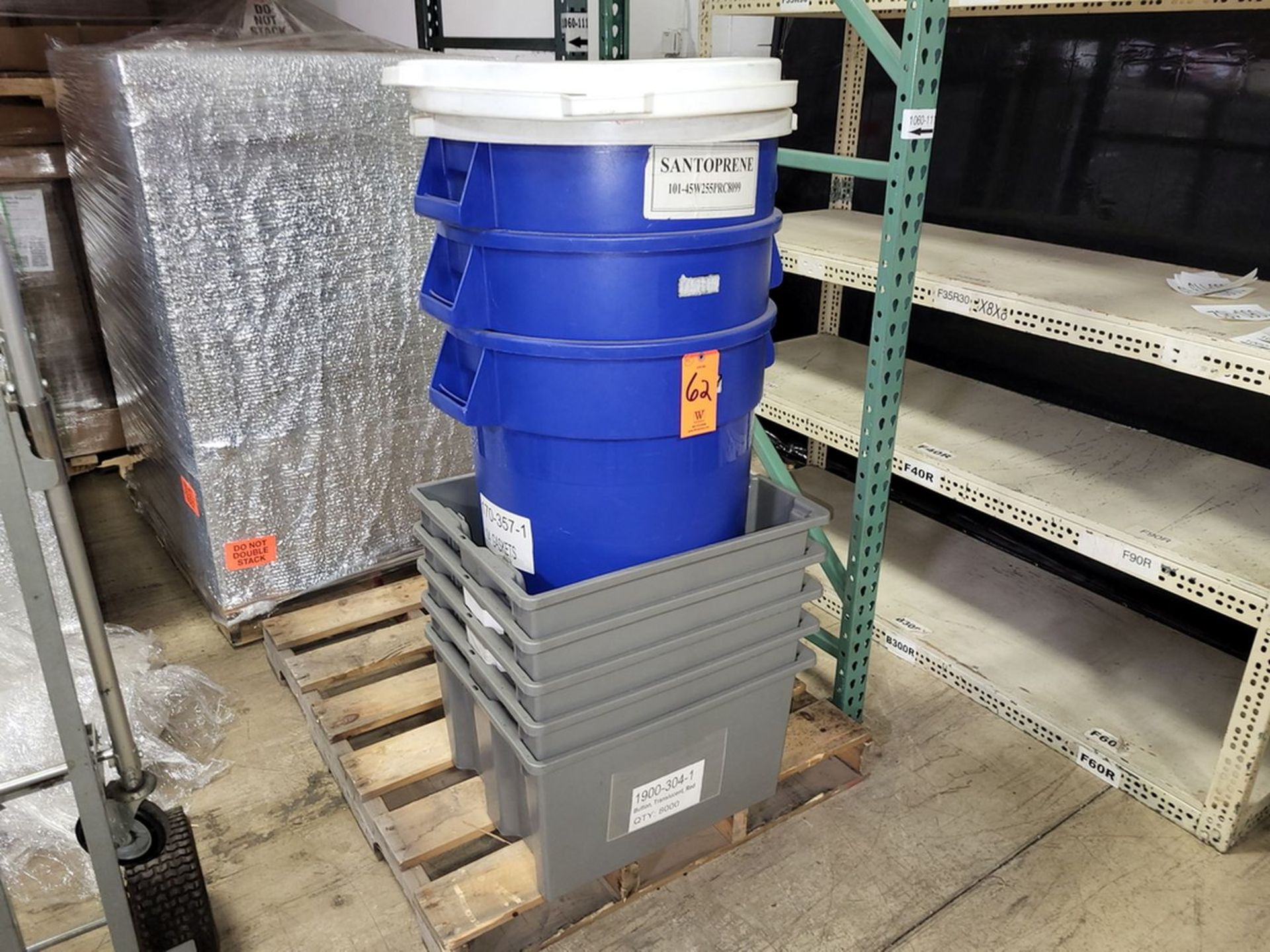 Lot - (8) Assorted Bins; to Include: (3) Uline 32-Gallon Waste Containers with Lids, and (5) Plastic