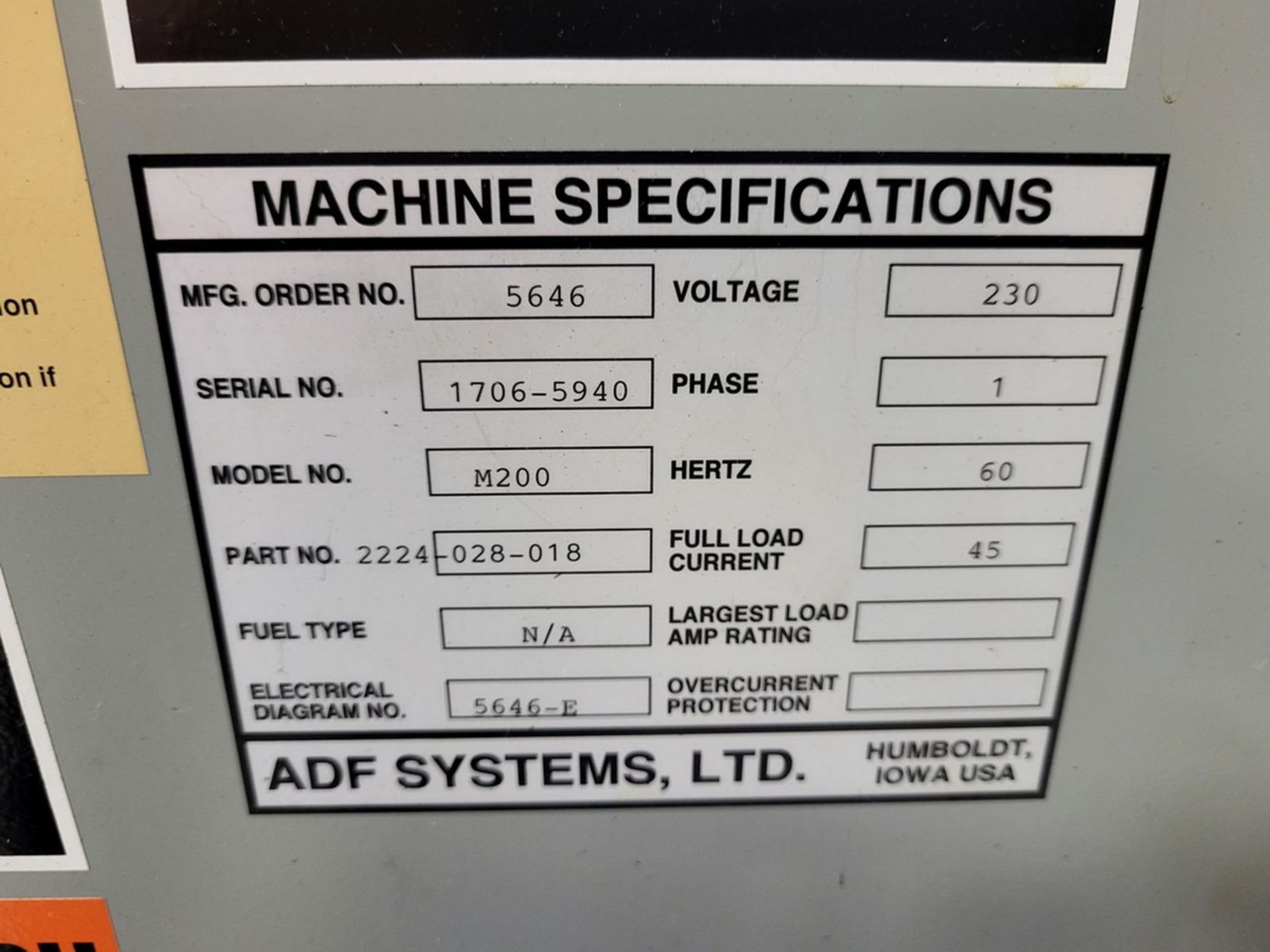 ADF Systems Model M200 Parts Washing Machine, S/N: 1706-5940; with Heat Timer, Oil Skimmer, 230/1/ - Image 8 of 9