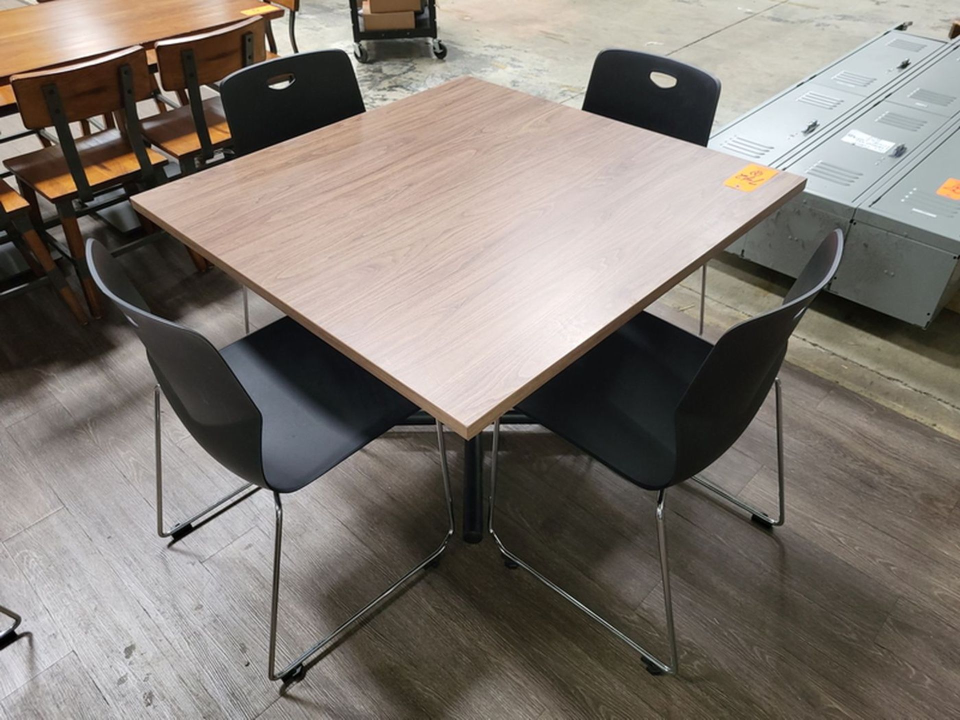 Lot - (3) Lancaster(?) Cafeteria Tables; 42 in. x 42 in. x 29.5 in. high, Includes (12) Stackable - Image 4 of 4