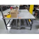 Lot - (2) 8 ft. x 3 ft. Laminate Worktables; Adjustable Height, (1) with Electric Fan Mount