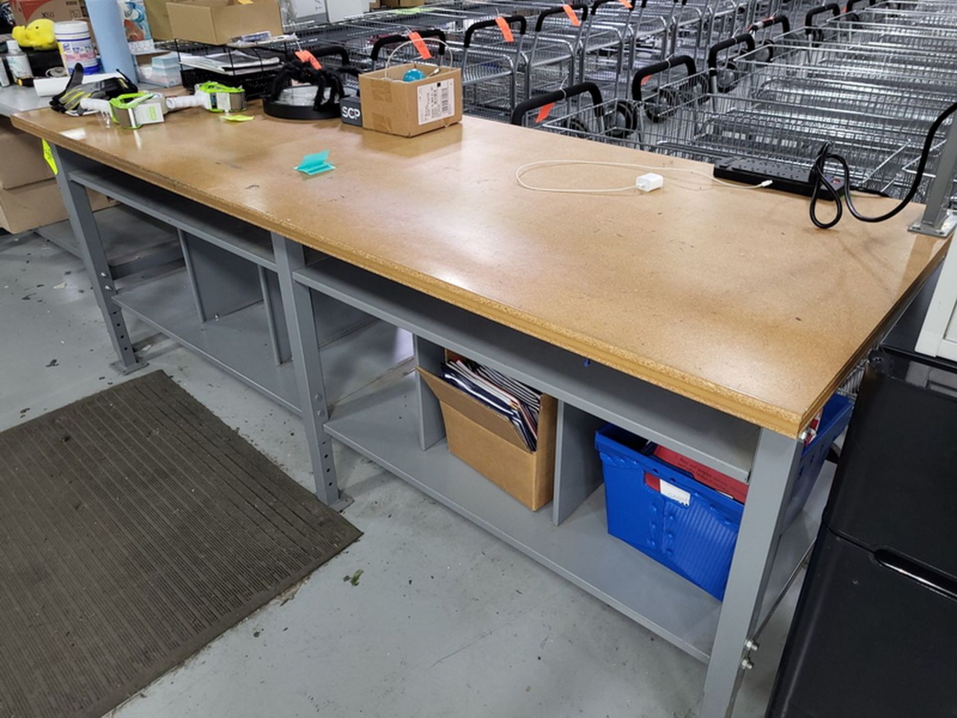 Lot - (2) Assorted Worktables; Includes (1) 8 ft. x 3 ft. Wood Top with Shelf Unit, and (1) 5 ft. - Image 2 of 4