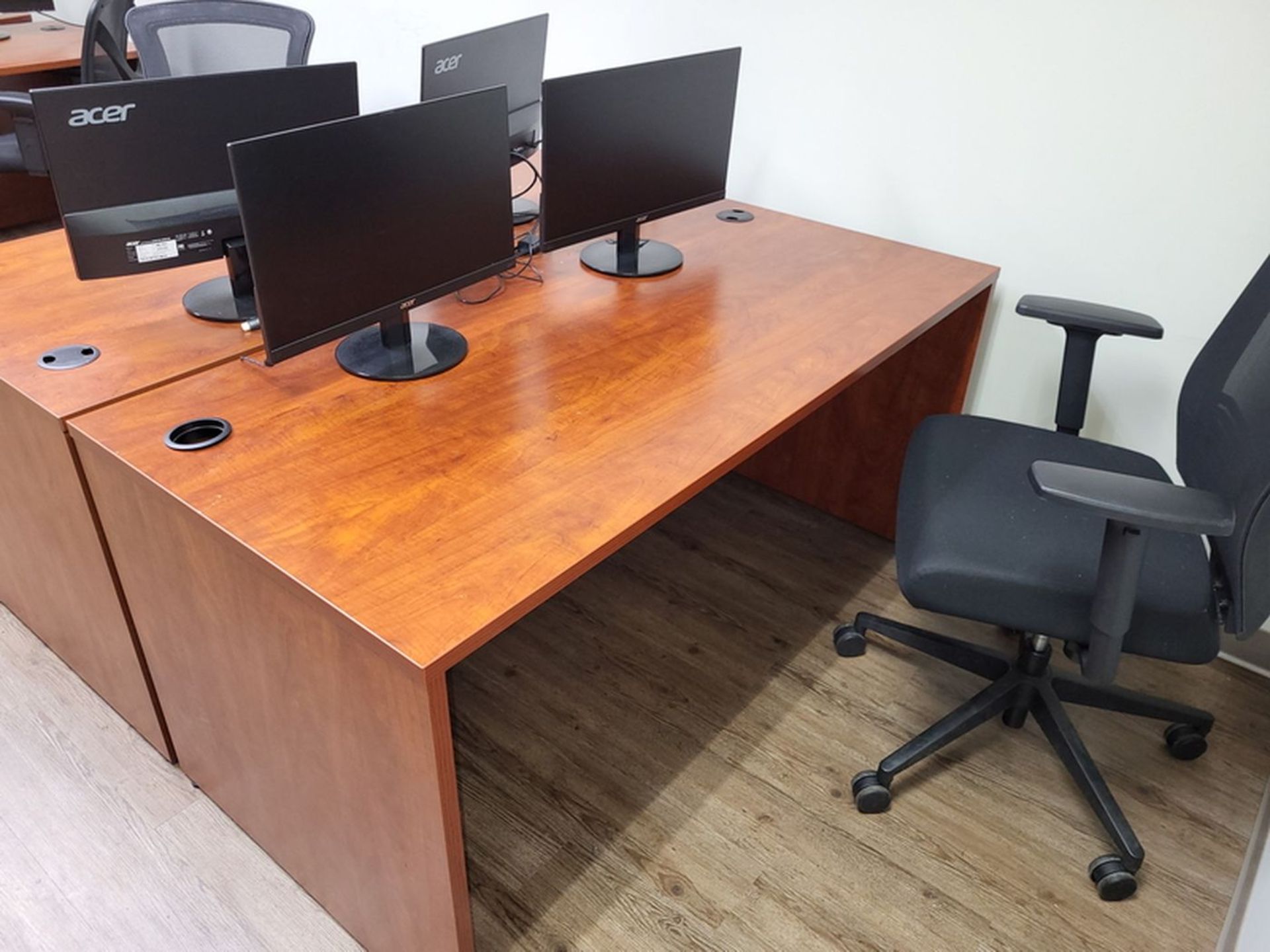 Lot - Office Furnishings; to Include: (2) Wood Office Desks, (2) Monitor Stands with Acer - Image 3 of 3