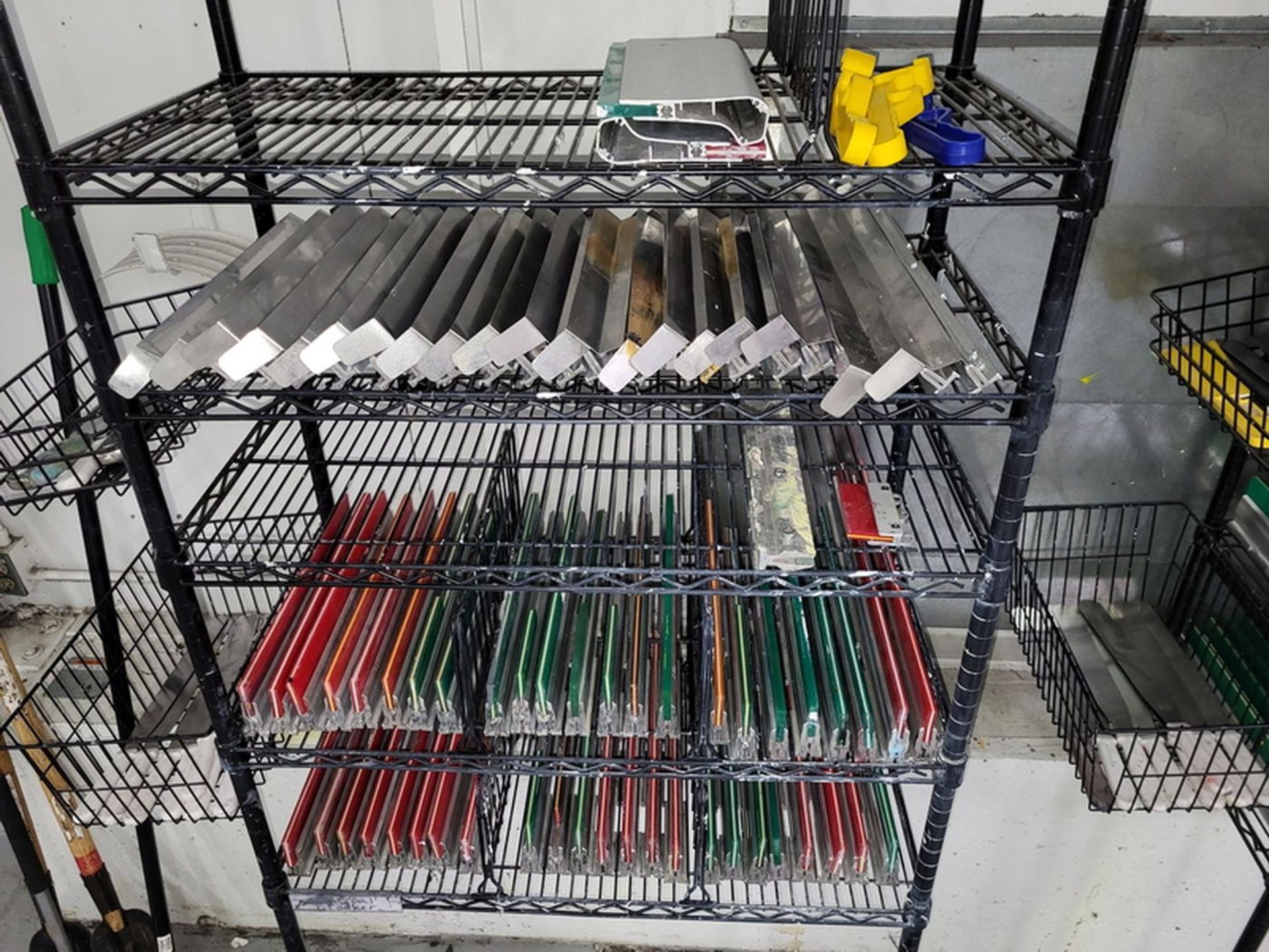 Lot - (4) Wire Racks & Contents with Squeegee's, Flood Bars & Related Tooling - Image 4 of 5