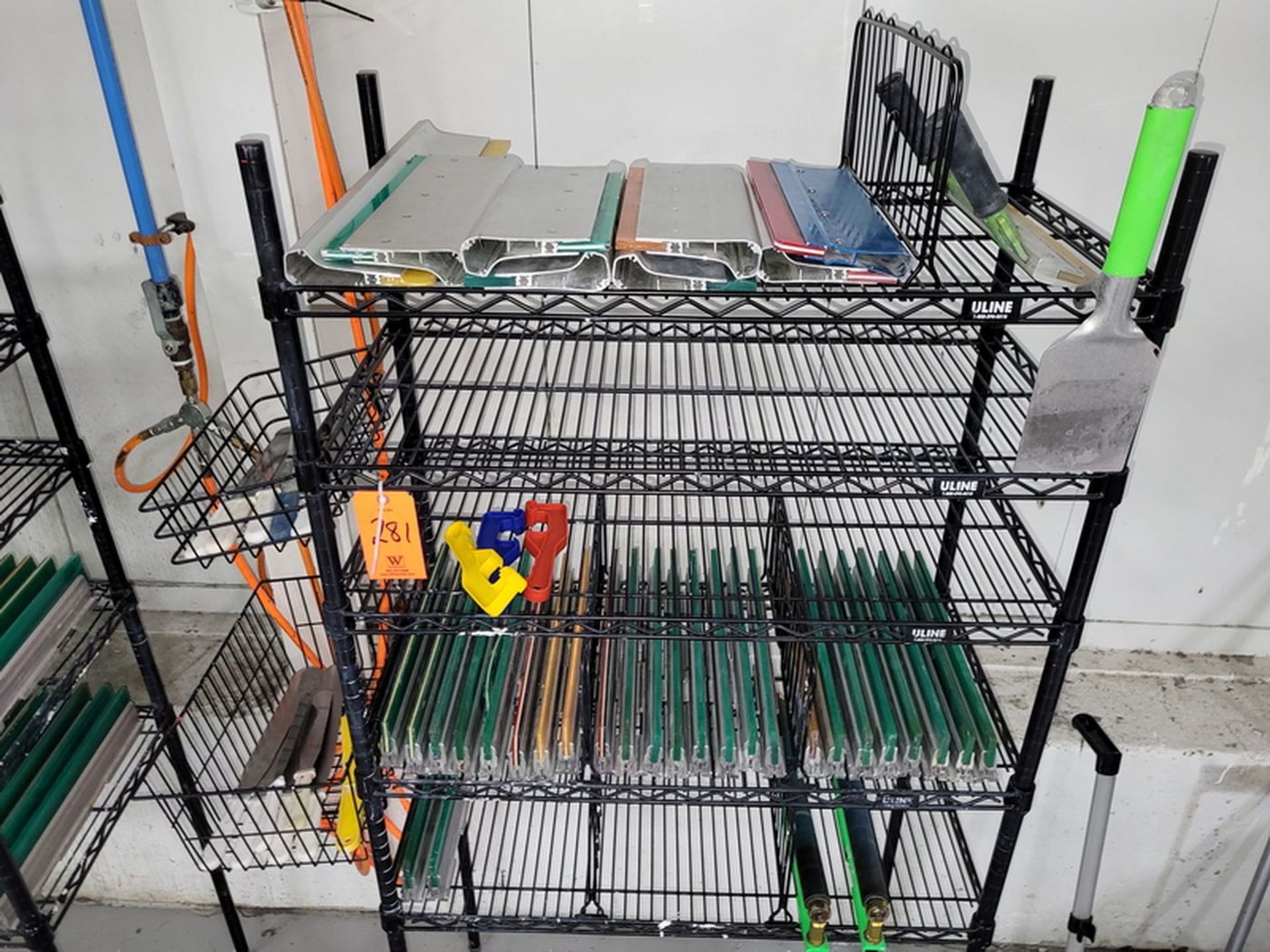 Lot - (2) Wire Racks & Contents with Squeegee's, Flood Bars & Related Tooling - Image 2 of 2