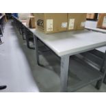 Lot - (5) 8 ft. x 3 ft. Laminate Worktables; Adjustable Height, (4) with Electric Fan Mount (Late