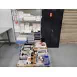 Lot - Supply Cabinet, Wire Rack, (2) Metal File Cabinets & Contents, Assorted Embroidery