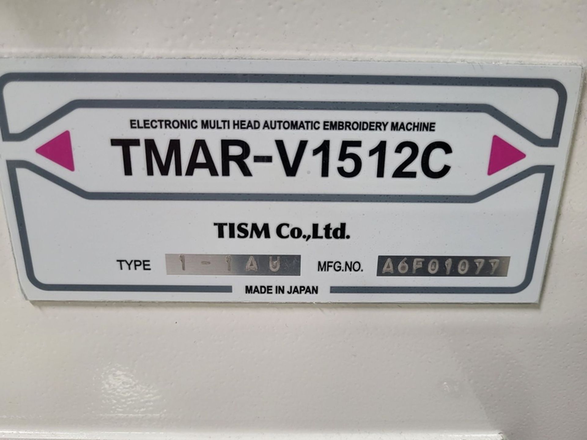 Tajima Model TMAR-V1512C 15-Needle 12-Multicolor Heads Type 1-1AU Embroidery Machine, S/N: - Image 5 of 5