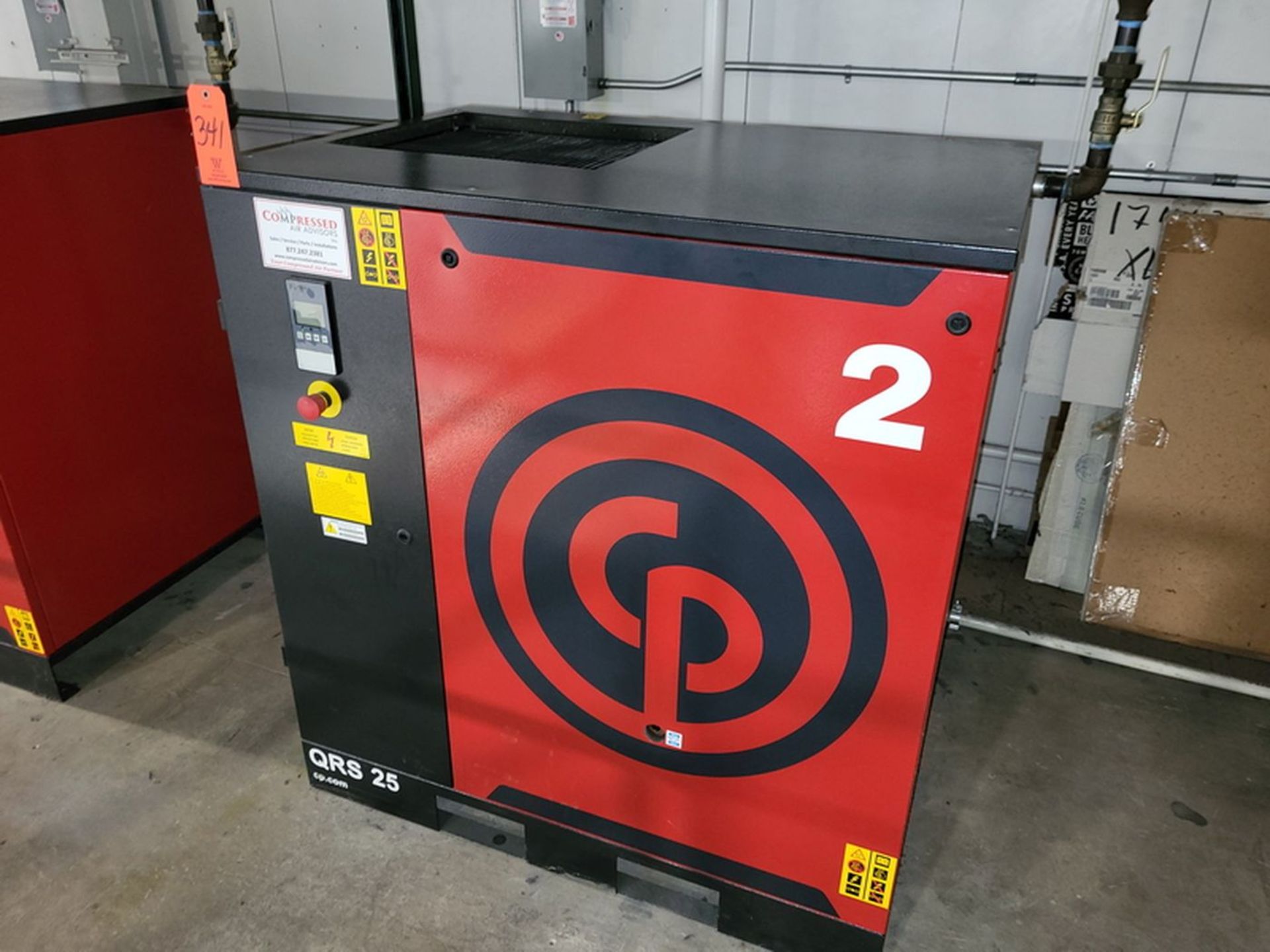 Chicago Pneumatic 25-HP Model QRS 25 Rotary Screw Type Skid Mounted Air Compressor, S/N: