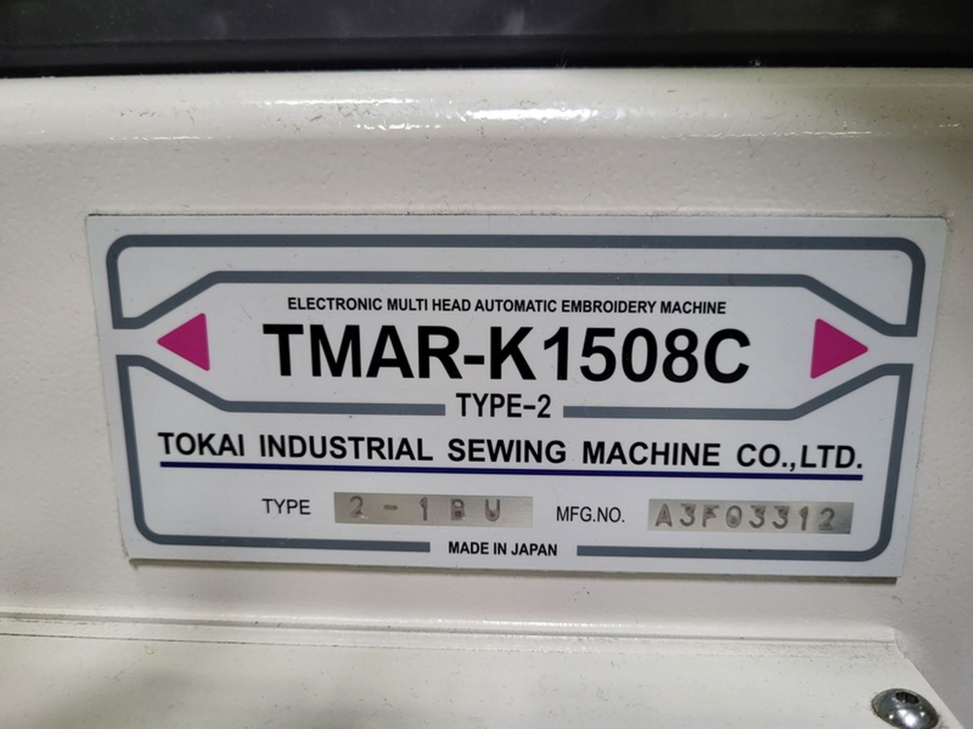 Tajima Model TMAR-K1508C 15-Needle 8-Multicolor Heads Type 2-1BU Embroidery Machine, S/N: - Image 5 of 5