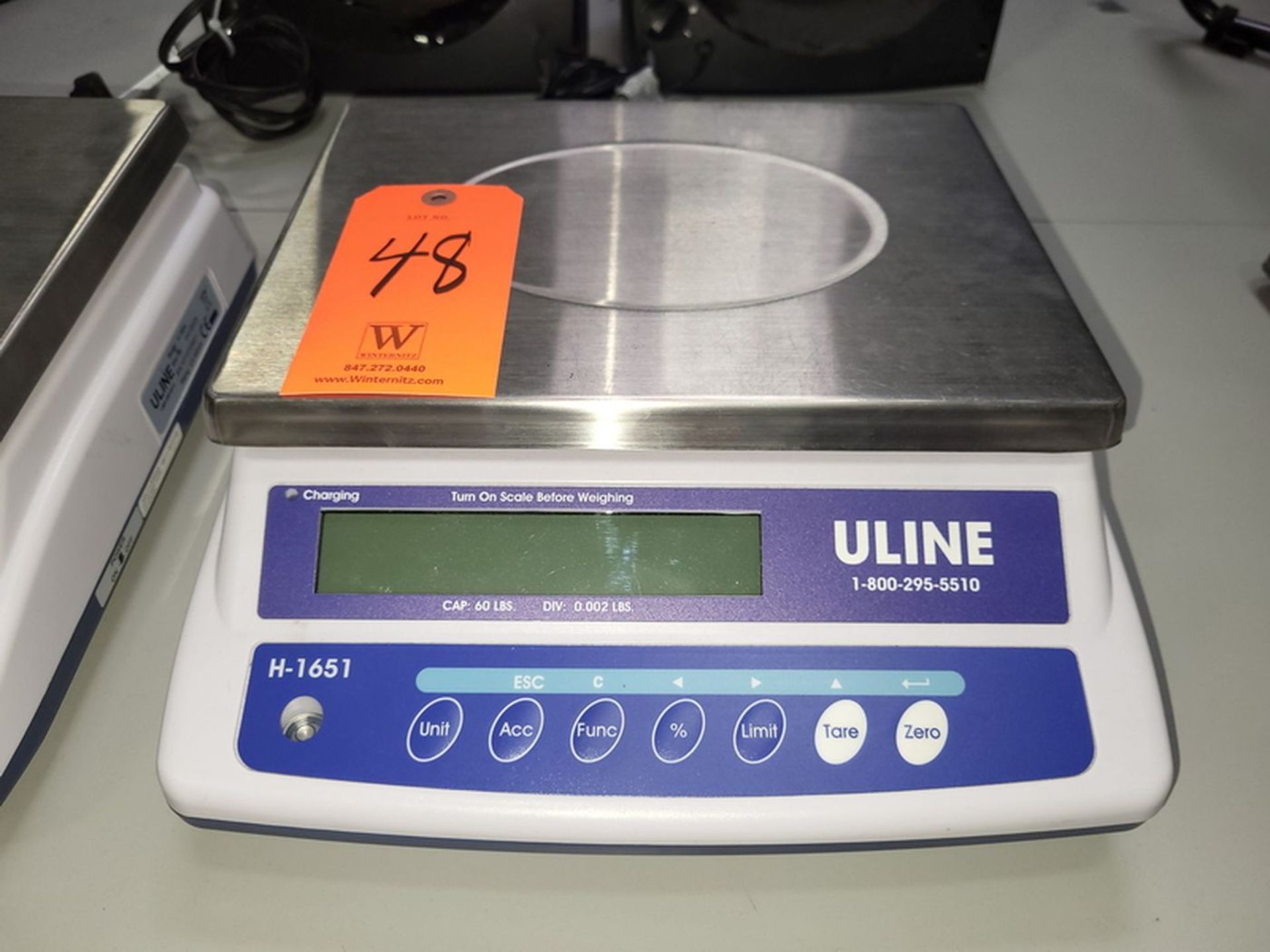 Uline 60-lbs. Cap. Div. 0.002 lbs. Cap. Model H-1651 Bench-Top Digital Scale; (No AC Power Adapter)
