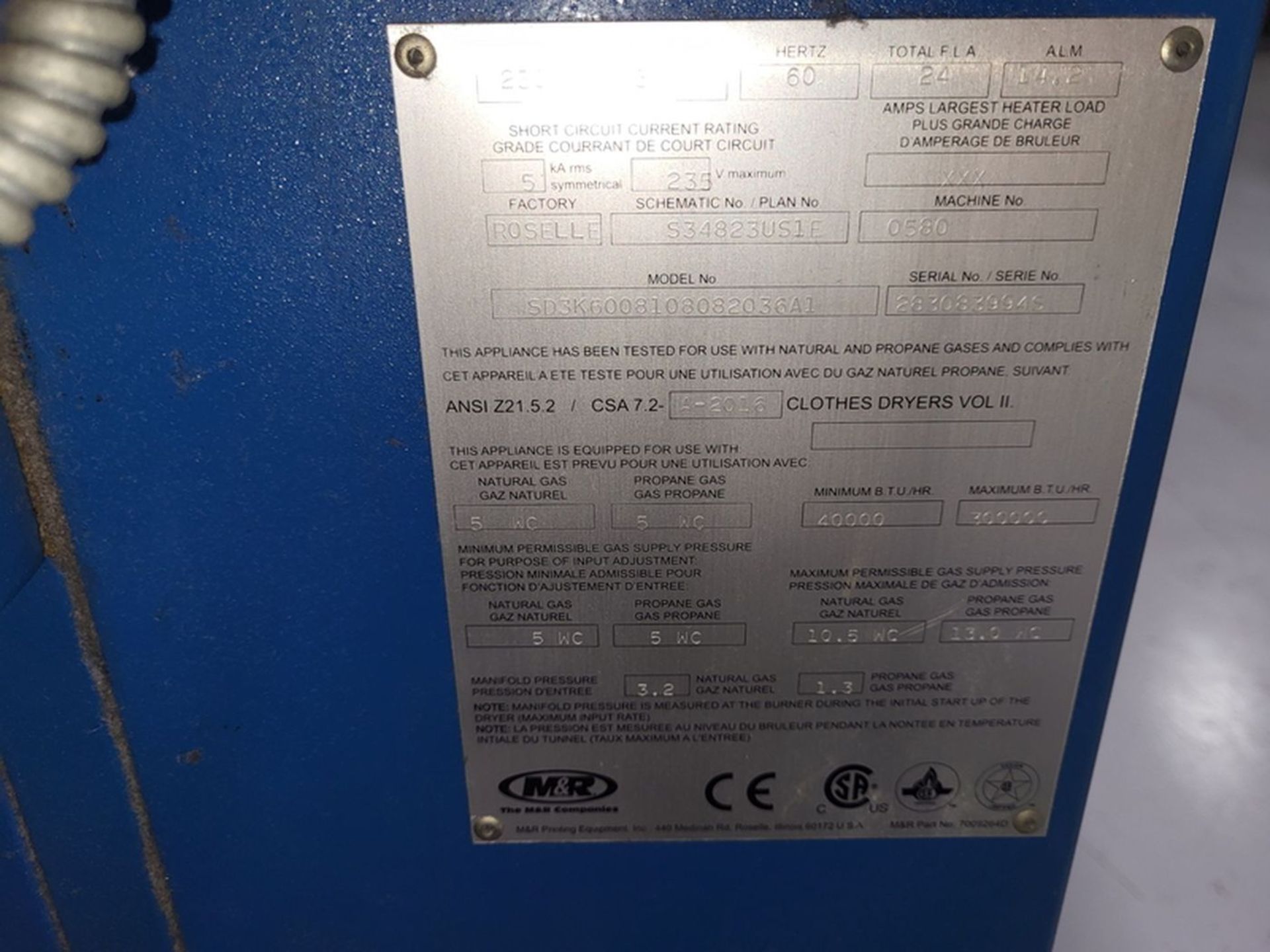 M & R 60 in. wide Sprint 3000 Model SD3K6008108082036A1 Natural Gas-Fired Continuous Feed-Through - Image 6 of 6