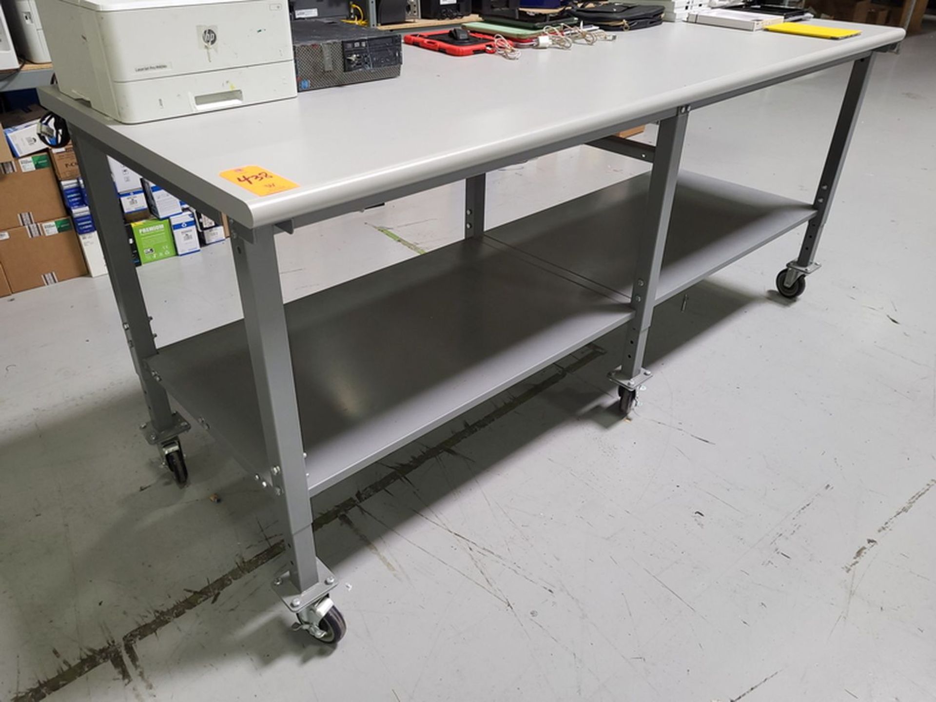 8 ft. x 3 ft. Laminate Worktable; Adjustable Height, on Heavy-Duty Casters (Late Removal, Once