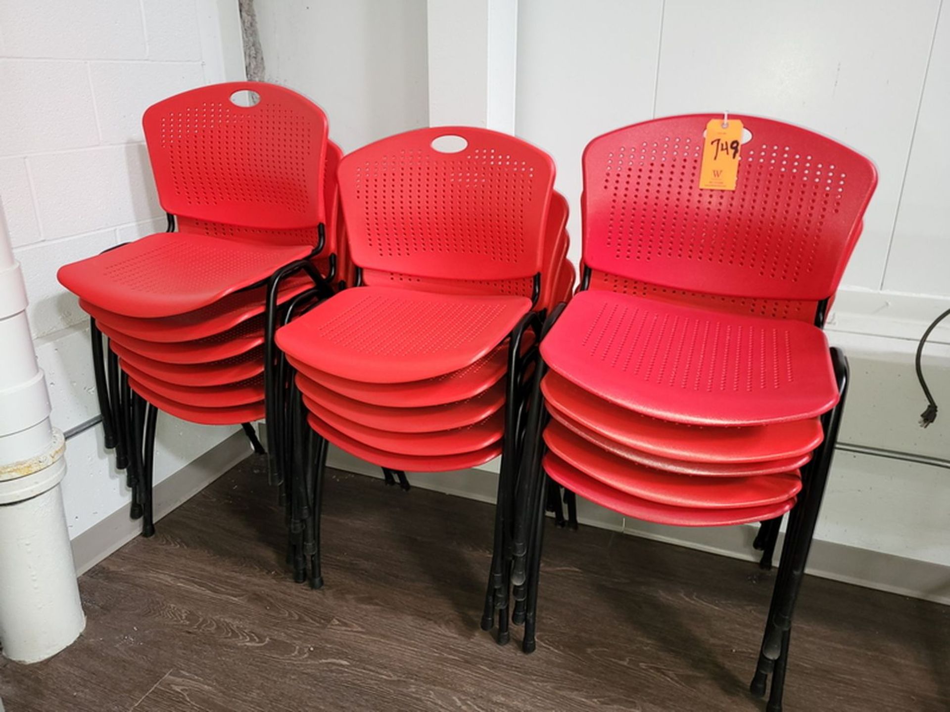 Lot - (16) Stackable Plastic Chairs; Orange Color