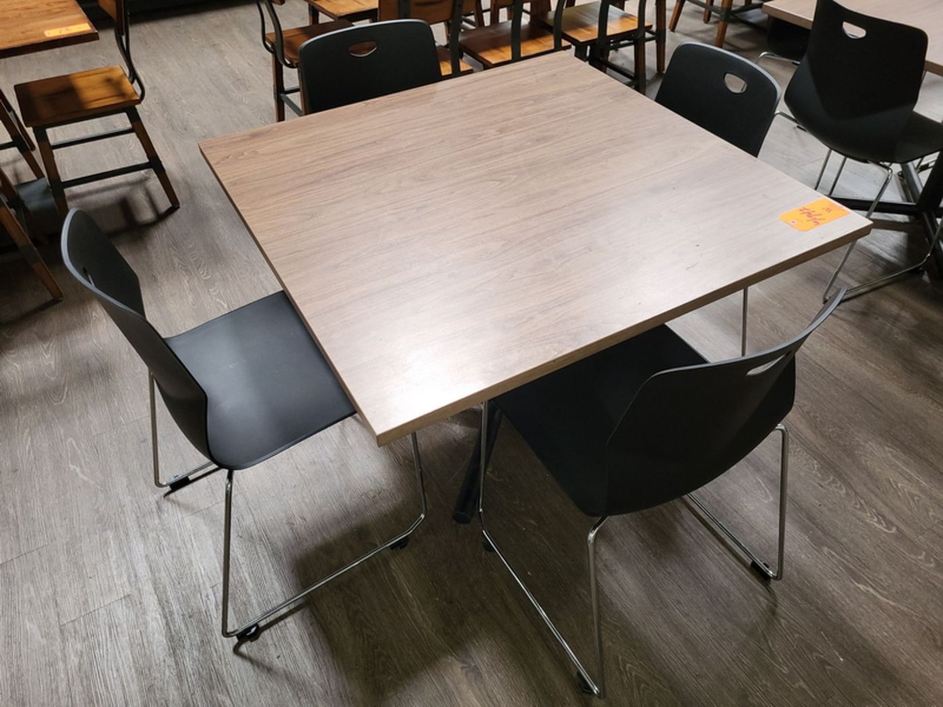 Lot - (3) Lancaster(?) Cafeteria Tables; 42 in. x 42 in. x 29.5 in. high, Includes (12) Stackable - Image 2 of 4