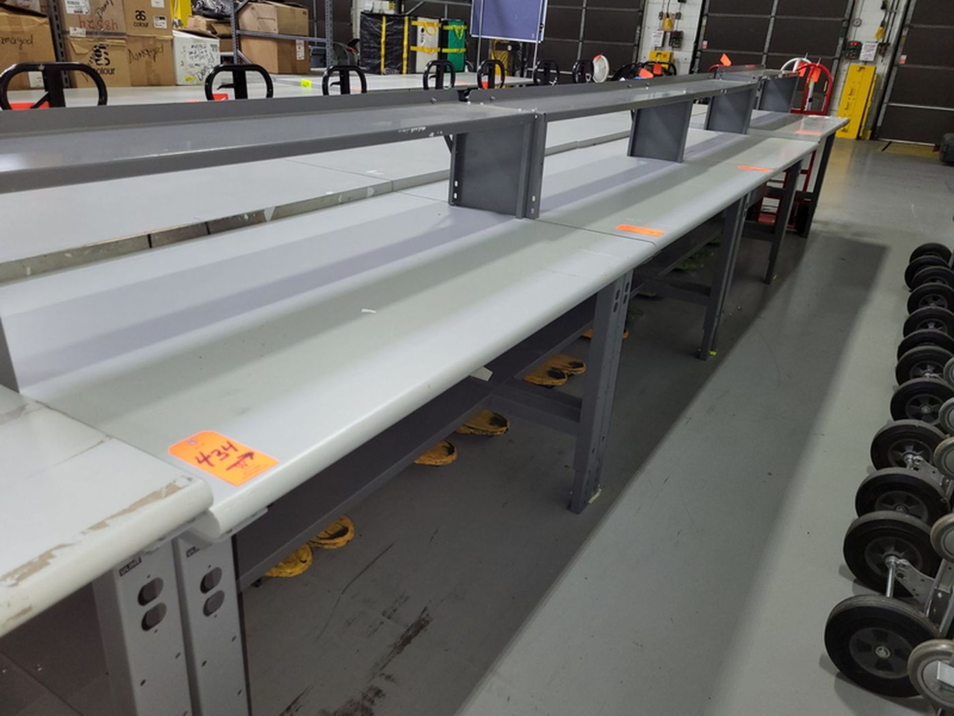 Lot - (4) 5 ft. x 3 ft. Laminate Worktables; Adjustable Height, Each with Shelf Unit