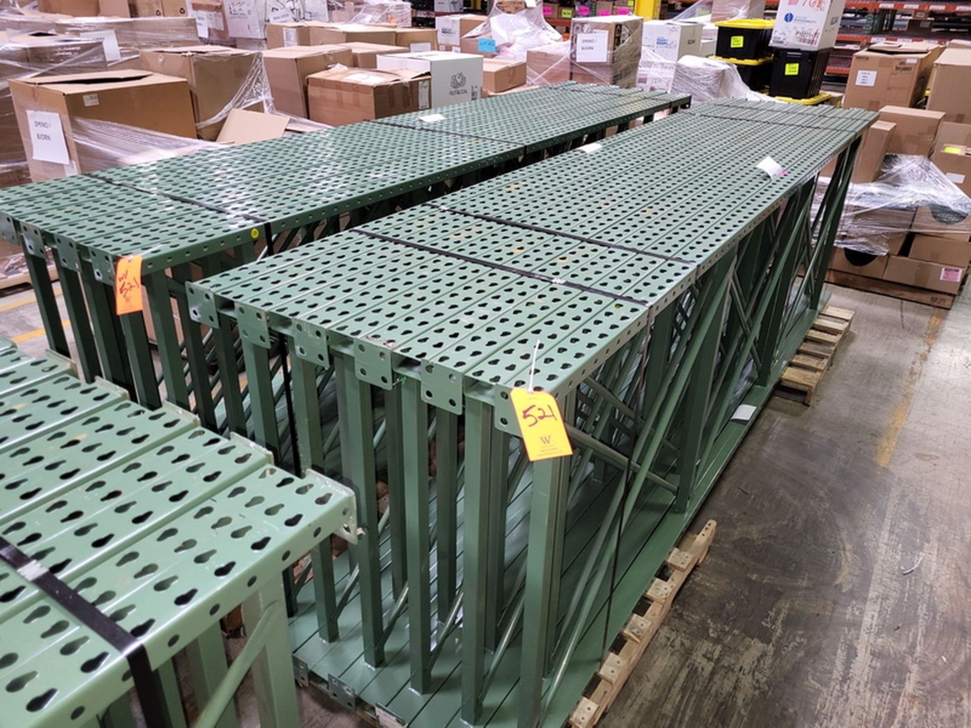 Lot - (22) Pallet Racking Uprights; 12 ft. high x 42 in. deep (approx.), Banded on (4) Pallets