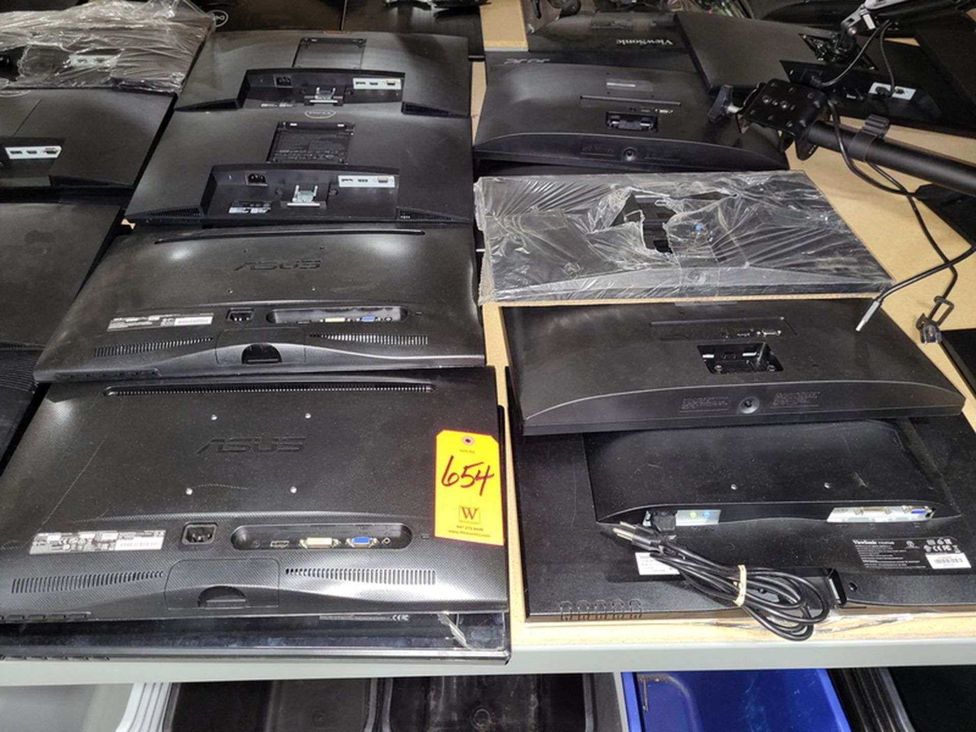 Lot - (25) Assorted Flat Panel PC Monitors & Monitor Arms; on (1) Shelf