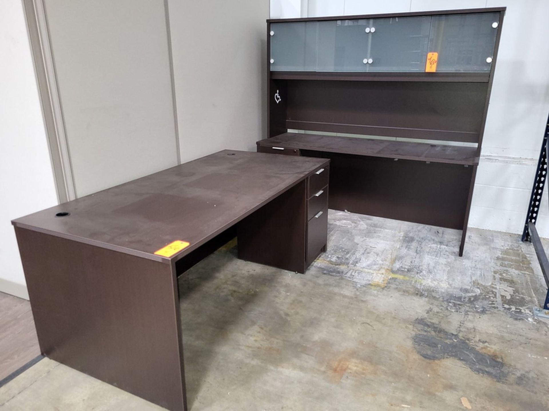 Lot - (2) Wood Desks & Hutch;