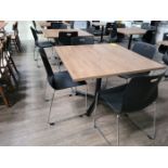 Lot - (3) Lancaster(?) Cafeteria Tables; 42 in. x 42 in. x 29.5 in. high, Includes (12) Stackable