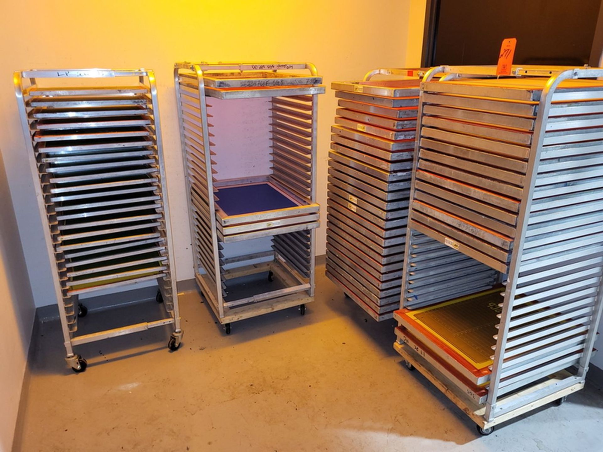 Lot - (4) GSF Portable Aluminum Screen Carts & Contents; Fits 23 in. x 31 in. Frames, Includes (