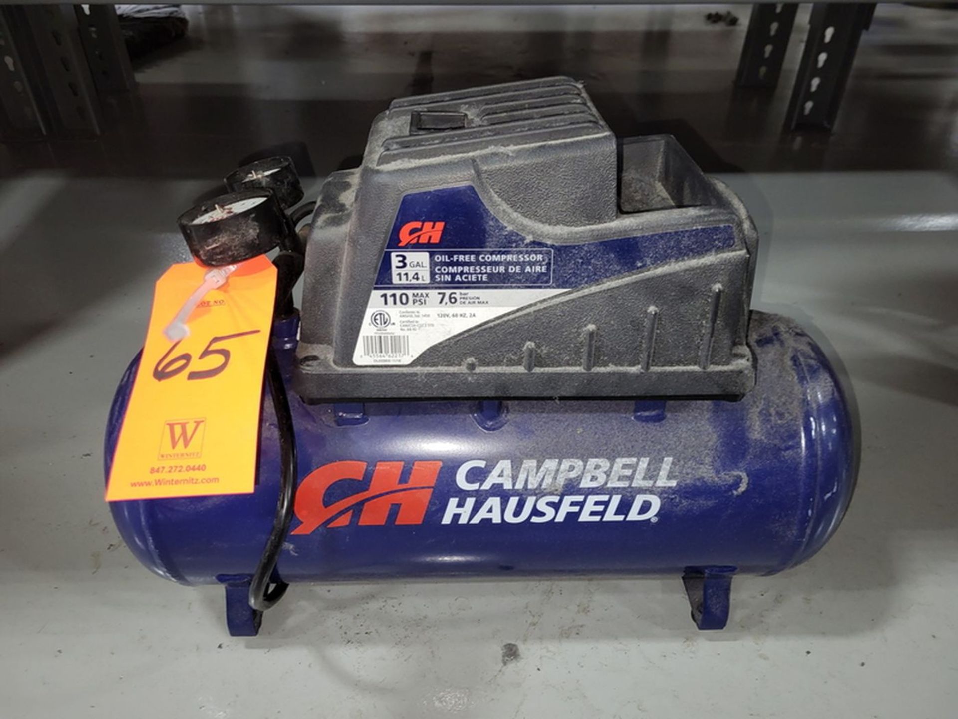 Campbell Hausfeld 3-Gallon Electric Oil-Free Air Compressor; 110 Max. PSI (Unit Powers On) (Gauge