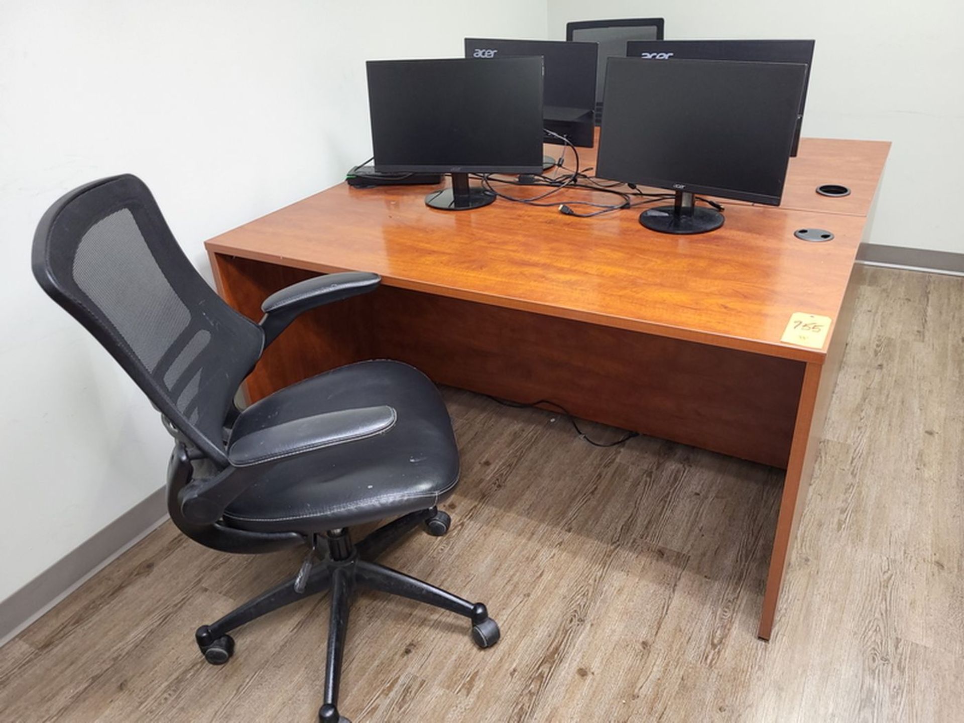Lot - Office Furnishings; to Include: (2) Wood Office Desks, (2) Monitor Stands with Acer - Image 2 of 3