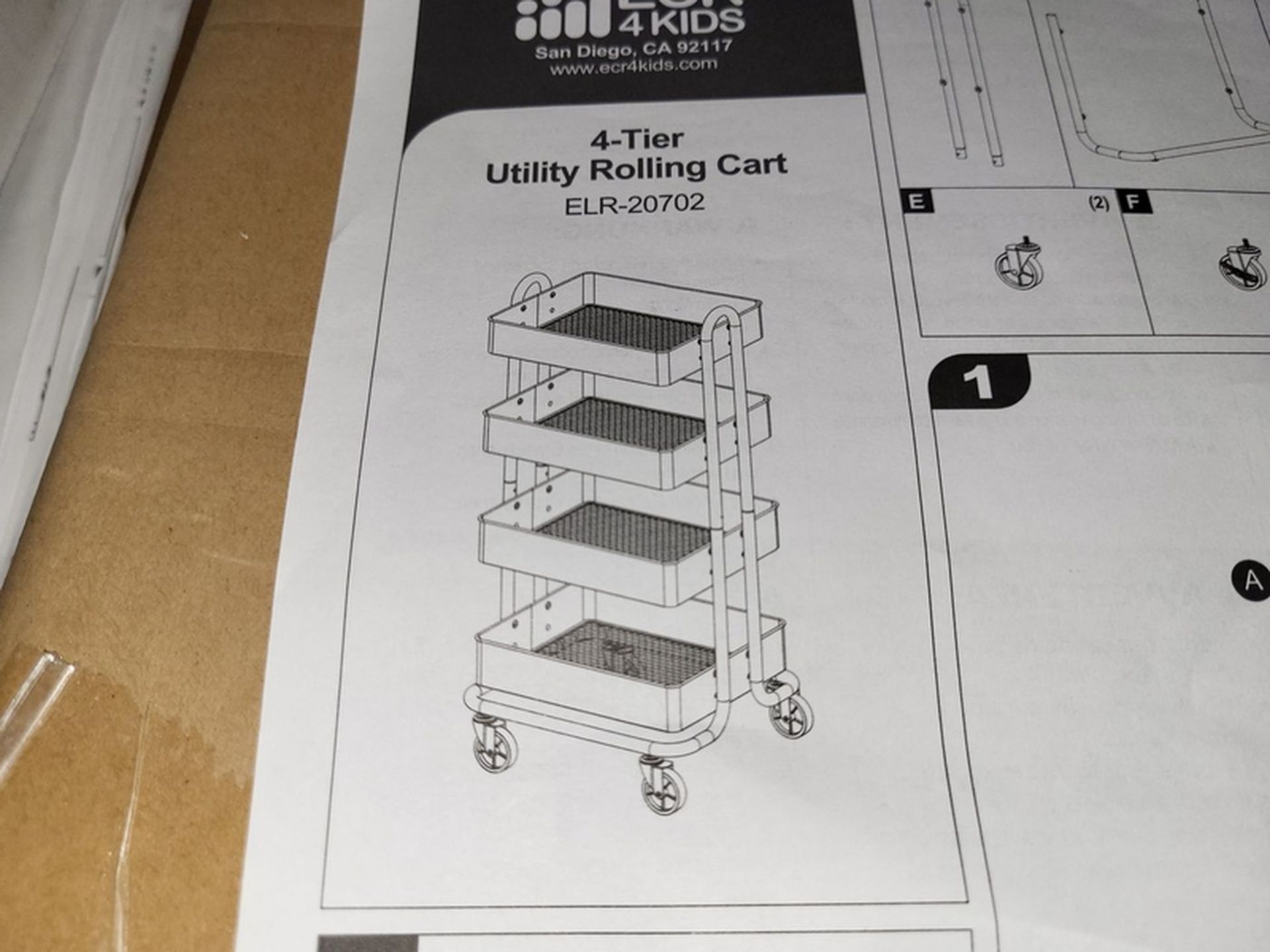 Lot - (2) ECR4KIDS Model ELR-20702-GY 4-Tier Utility Rolling Carts; Unused in Boxes - Image 3 of 3