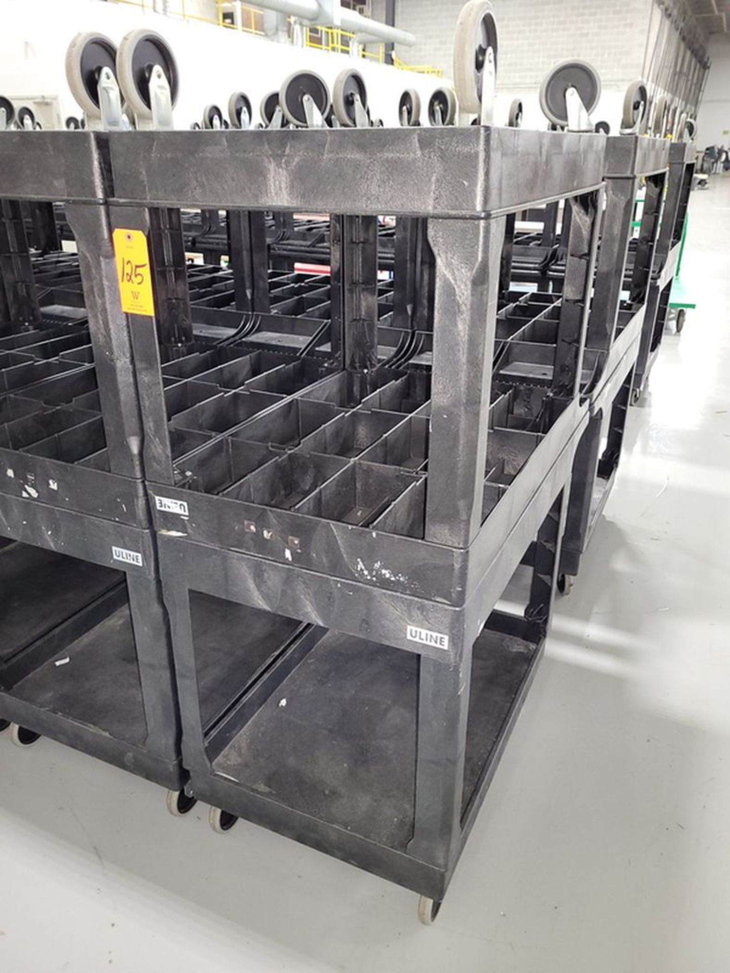 Lot - (2) Uline Poly Flat Shelf Utility Carts; 2-Tier with Single Side Handle, Overall Size 25 in. x