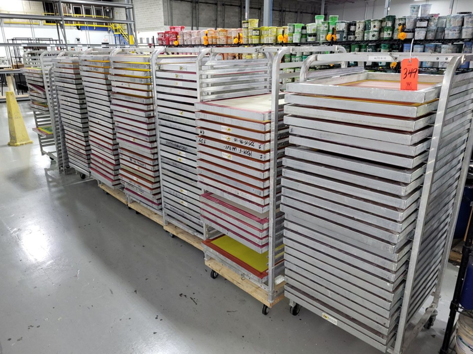 Lot - (7) GSF Portable Aluminum Screen Carts & Contents; for 23 in. x 31 in. Frames, Includes (